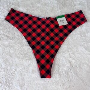 Jenni Intimates Womens Buffalo Plaid Thong Panty Red Black Seamless 100156650 L